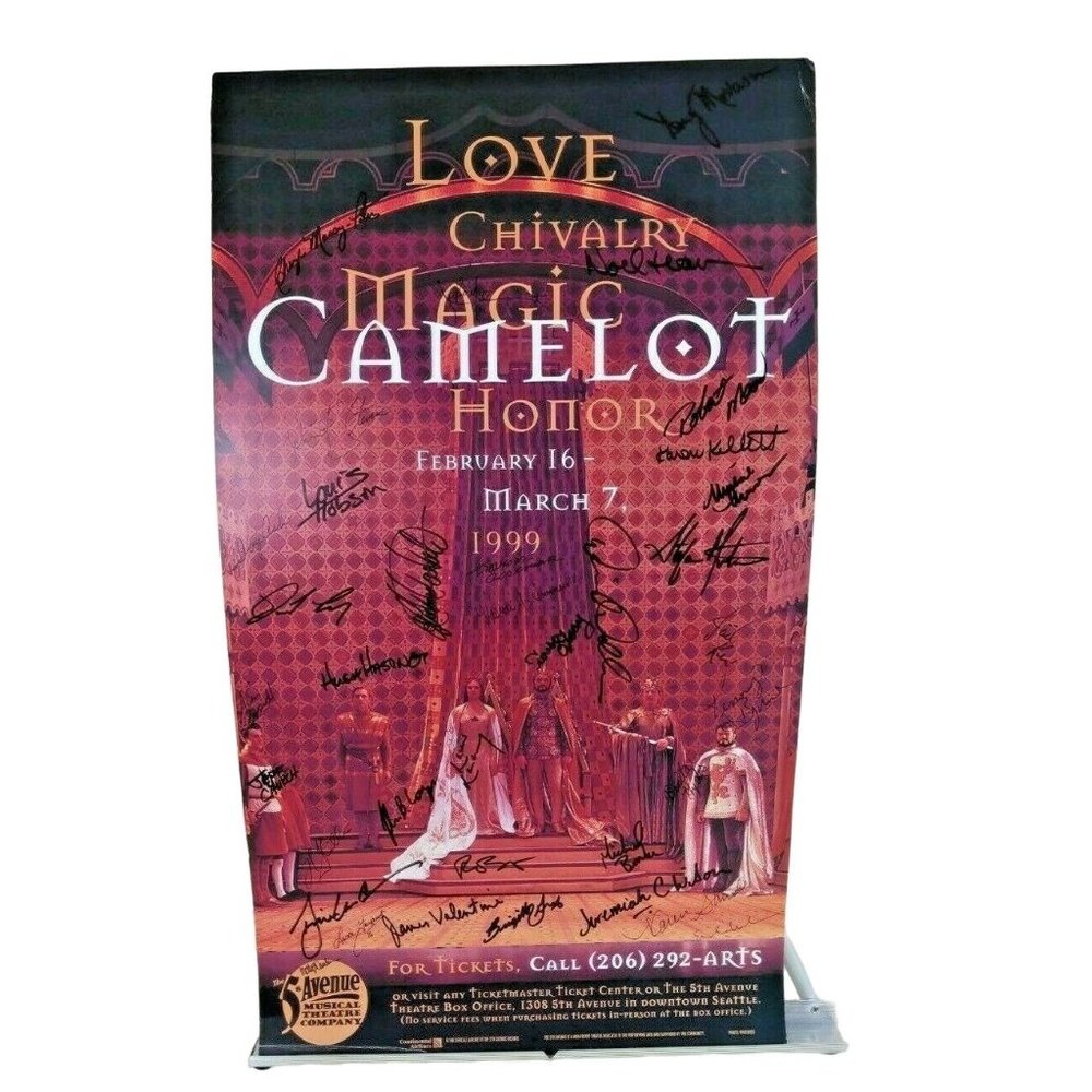 VINTAGE AUTHENTIC “CAMELOT” CAST SIGNED THEATRE POSTER Seattle Window Card 1999